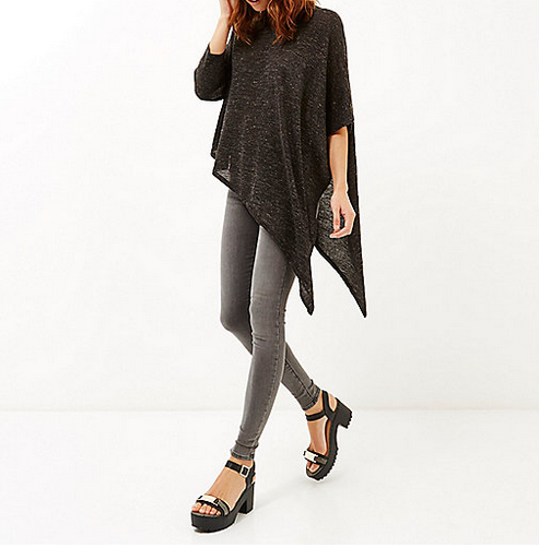 Dark grey asymmetric metallic top River Island - Shortrounds Knitwear